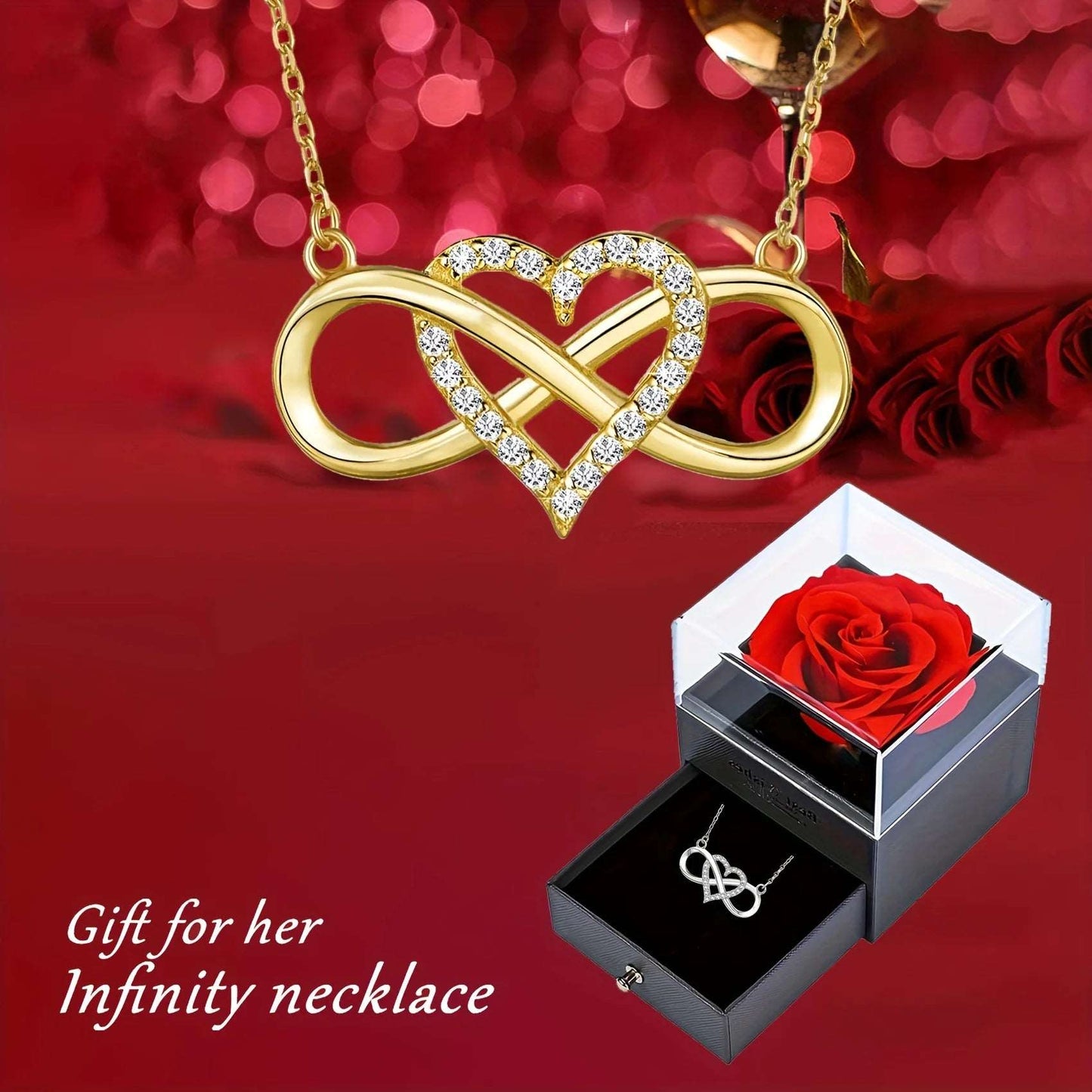 ROOS MET INFINITY KETTING | VALENTIJNSDAG CADEAU